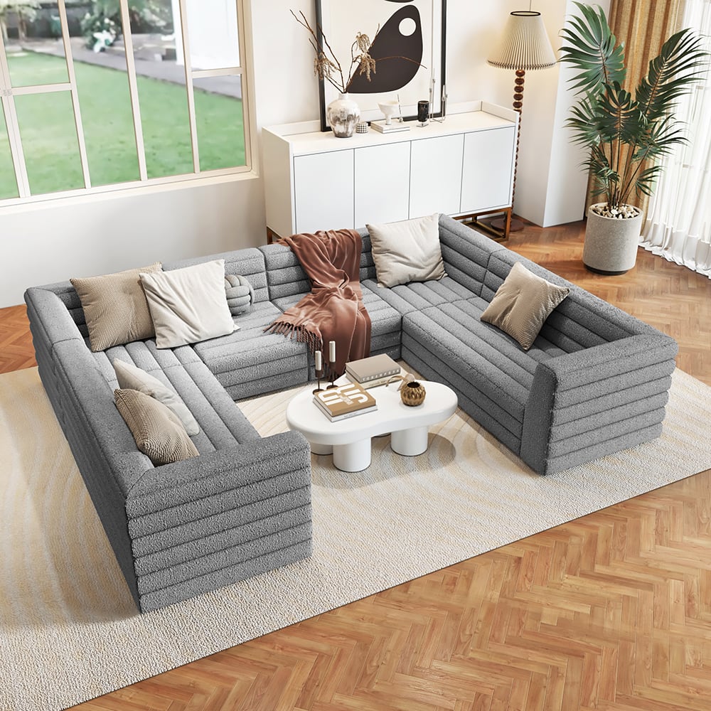 HMR - 126" U-Shaped Modern Modular Sectional Sofa for 8 Seaters