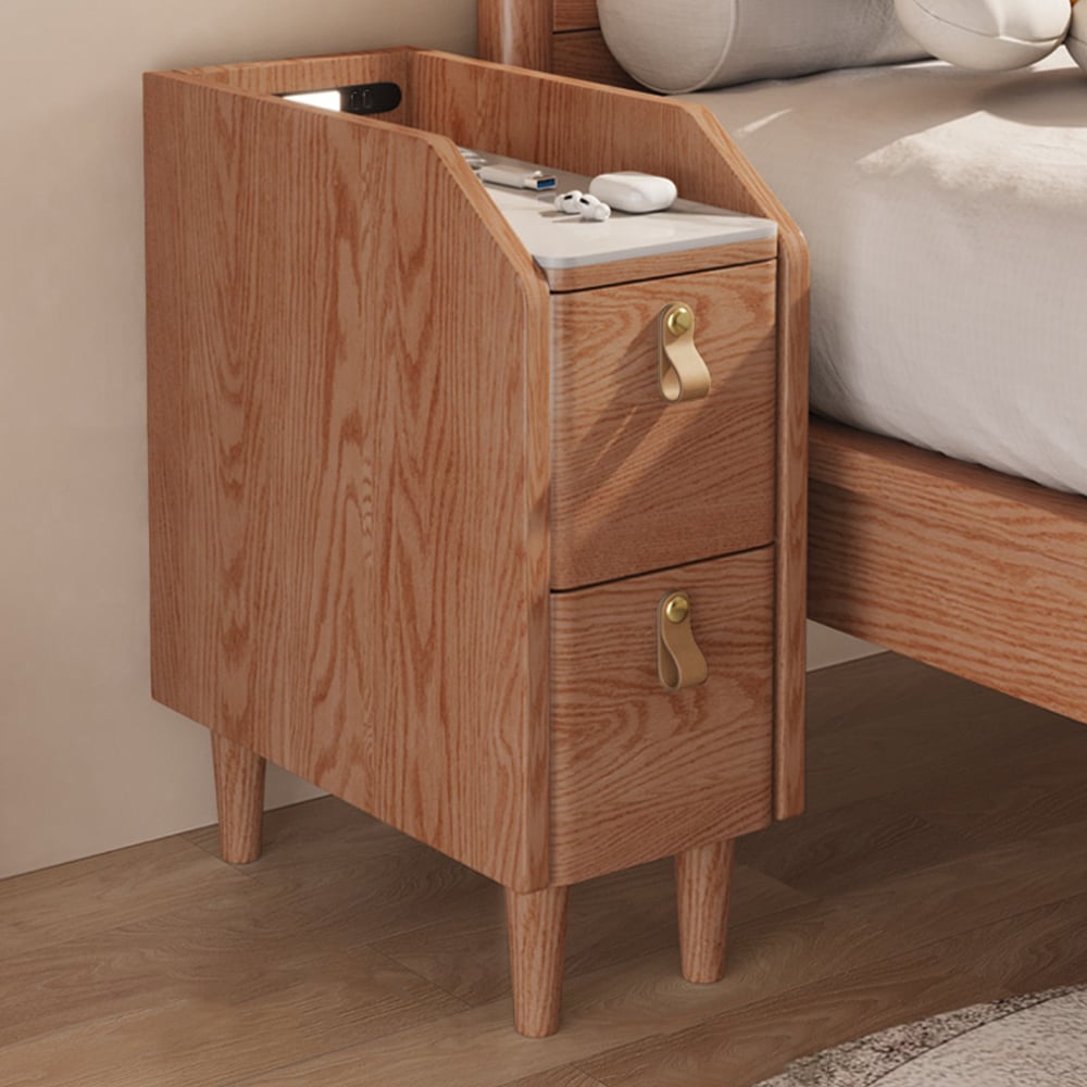 HMR - Modern Narrow Smart Nightstand Cherry Bedside Table with Sensor Light & USB Port