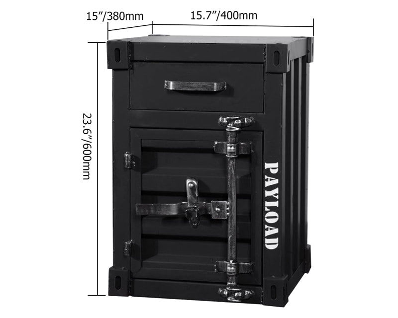 HMR - Ctainer Industrial Nightstand Retro Bedside Storage Cabinet with Door & Drawer