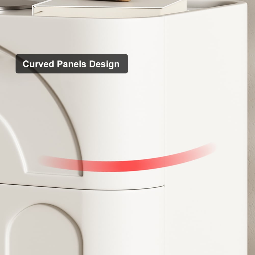 HMR - Modern White Smart Nightstand with Wireless Charger & Sintered Stone Top Bedside Table