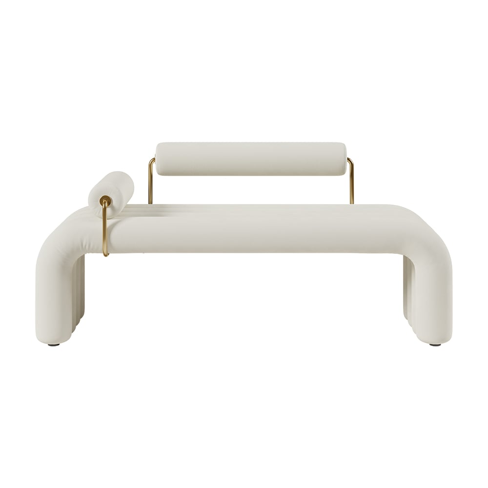 HMR - Modern Line Tufted Bench Velvet Upholstered Entryway Bench in Gold Finish