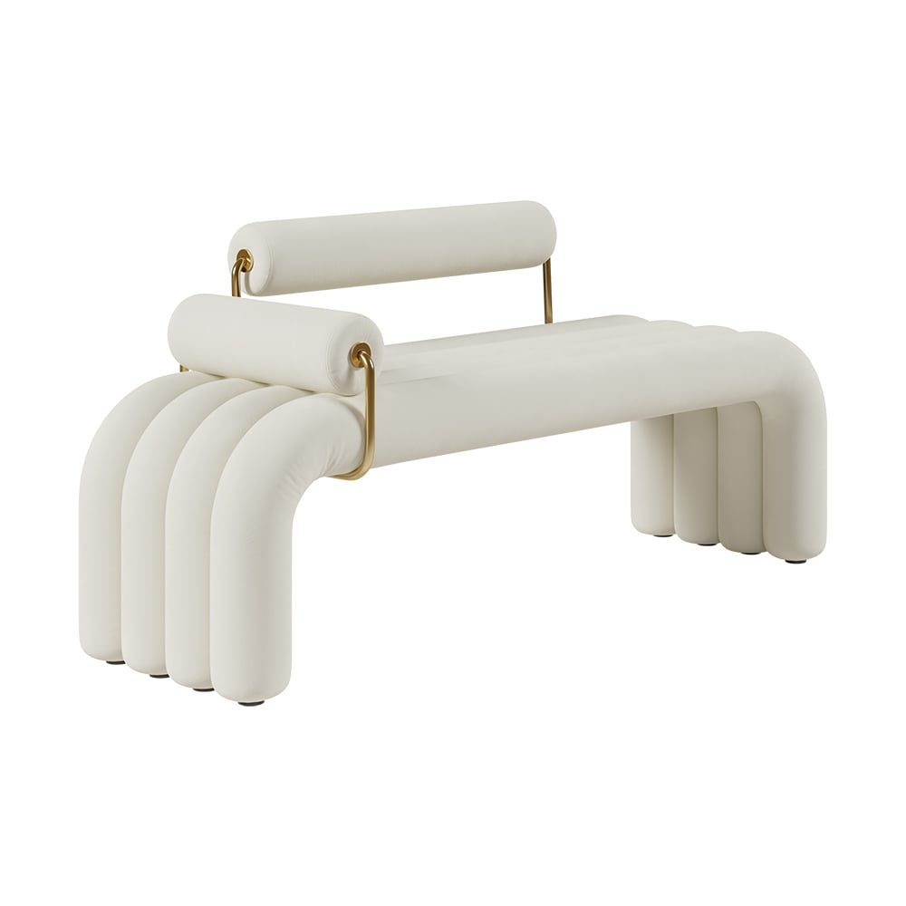 HMR - Modern Line Tufted Bench Velvet Upholstered Entryway Bench in Gold Finish