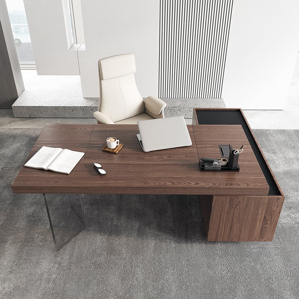 HMR - 71.5" Modern L-Shape Standing Executive Desk with Side Cabinet and lifter Desktop