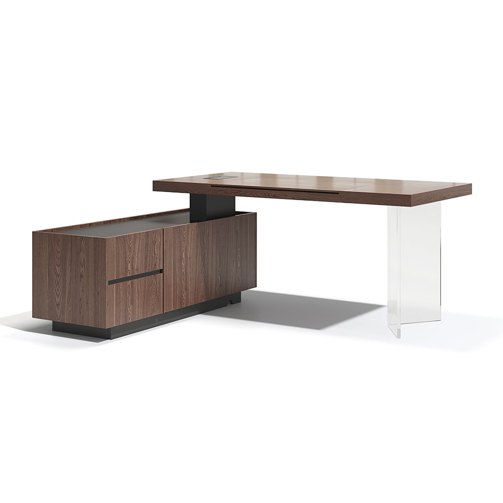 HMR - 71.5" Modern L-Shape Standing Executive Desk with Side Cabinet and lifter Desktop