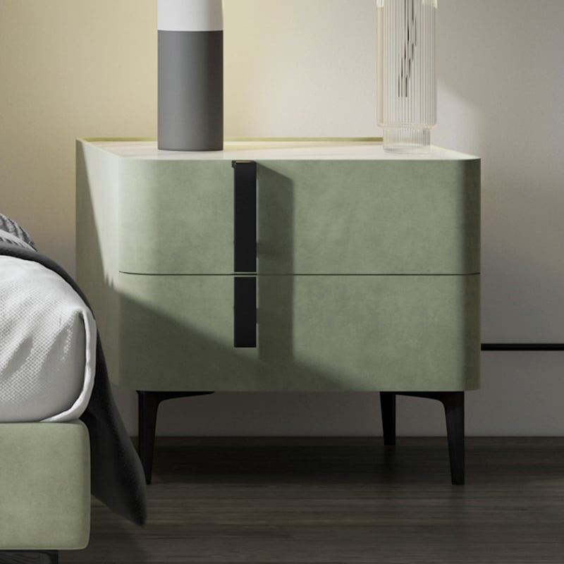 HMR - Modern Nightstand with Drawers & Sintered Stone Top Freestanding Bedside Table