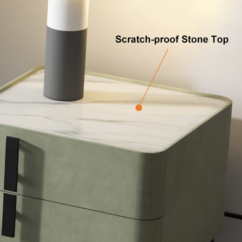 HMR - Modern Nightstand with Drawers & Sintered Stone Top Freestanding Bedside Table