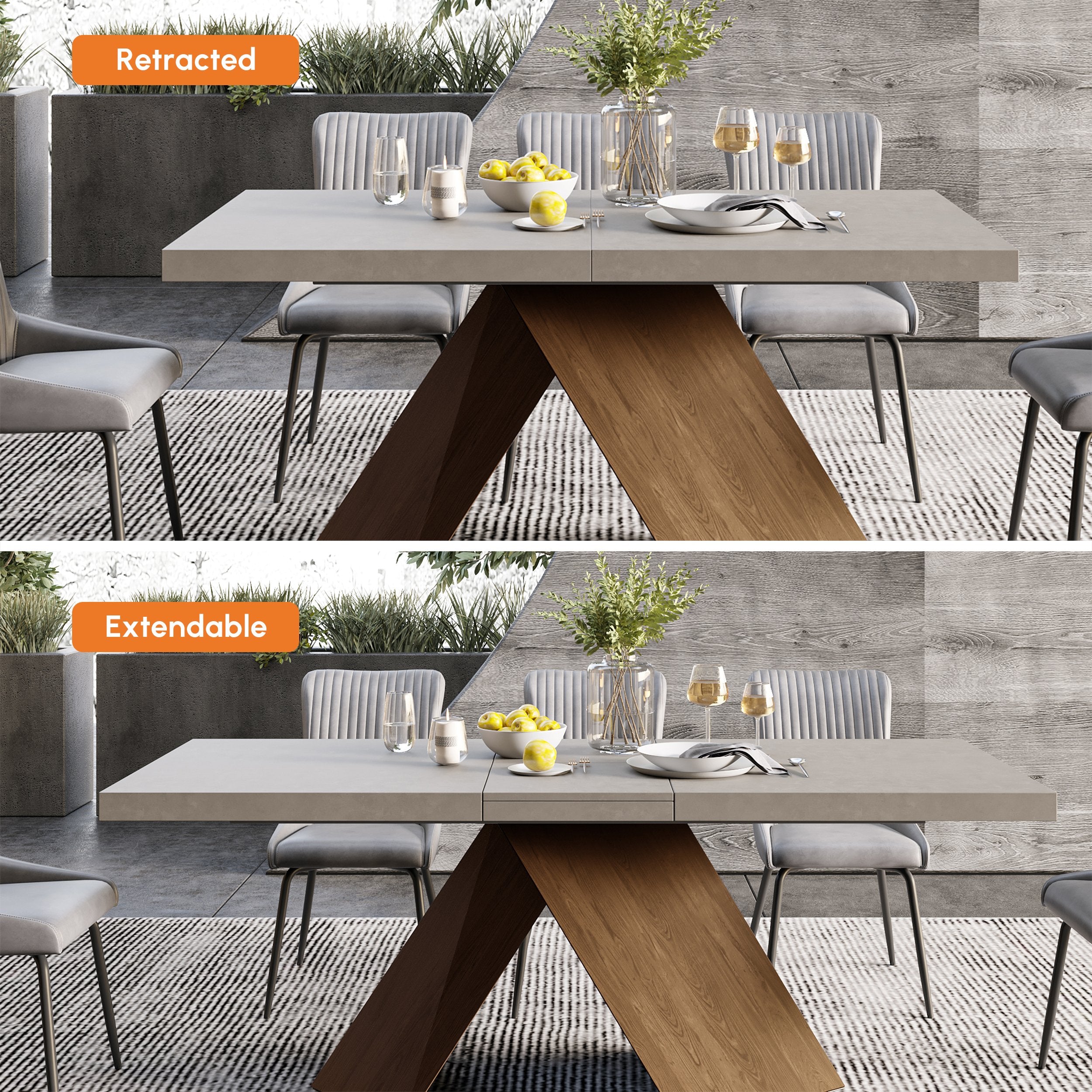 HMR - Farmhouse Extendable Wood Dining Table