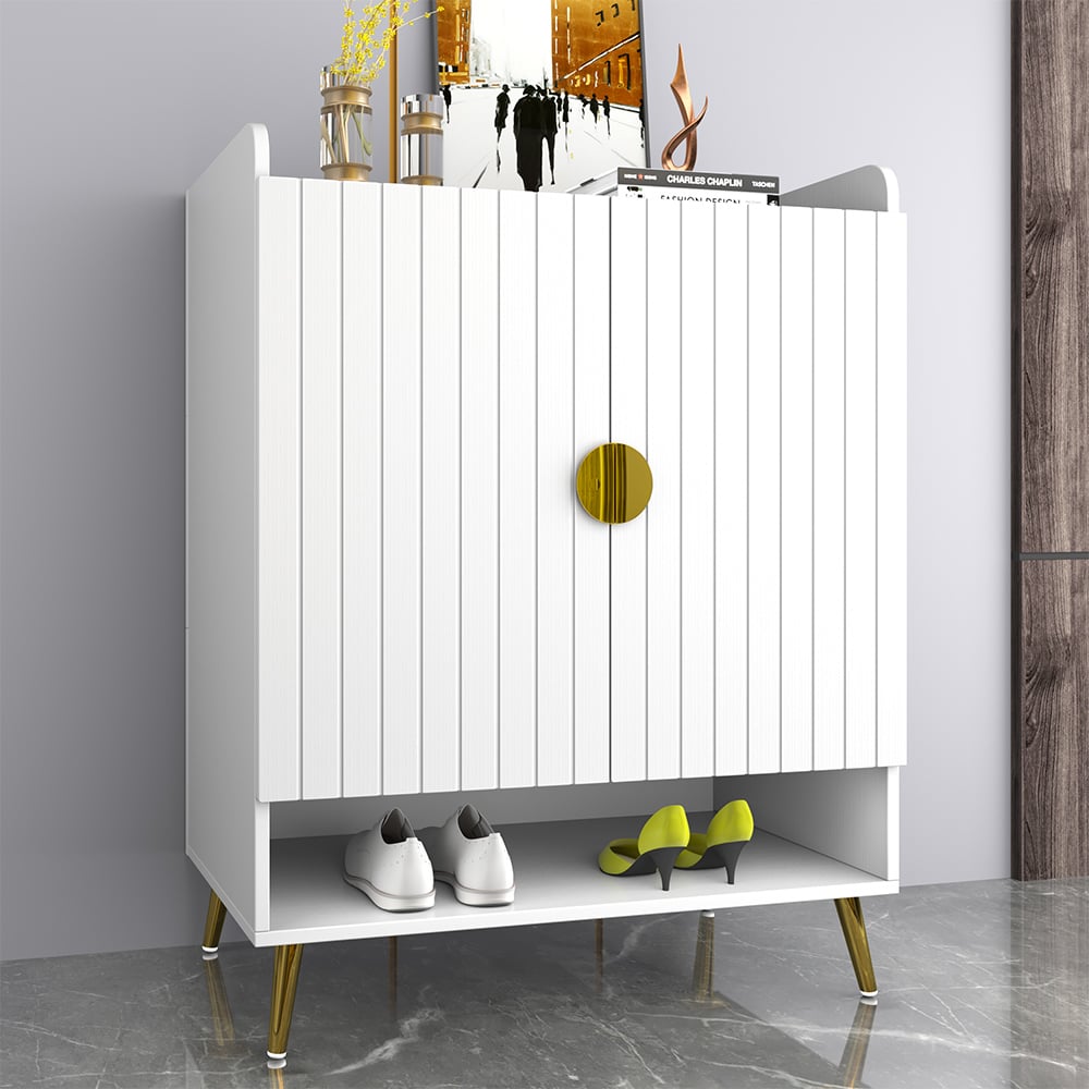 HMR - Yellar Nordic Entryway Shoe Cabinet with Doors & Open Shelves