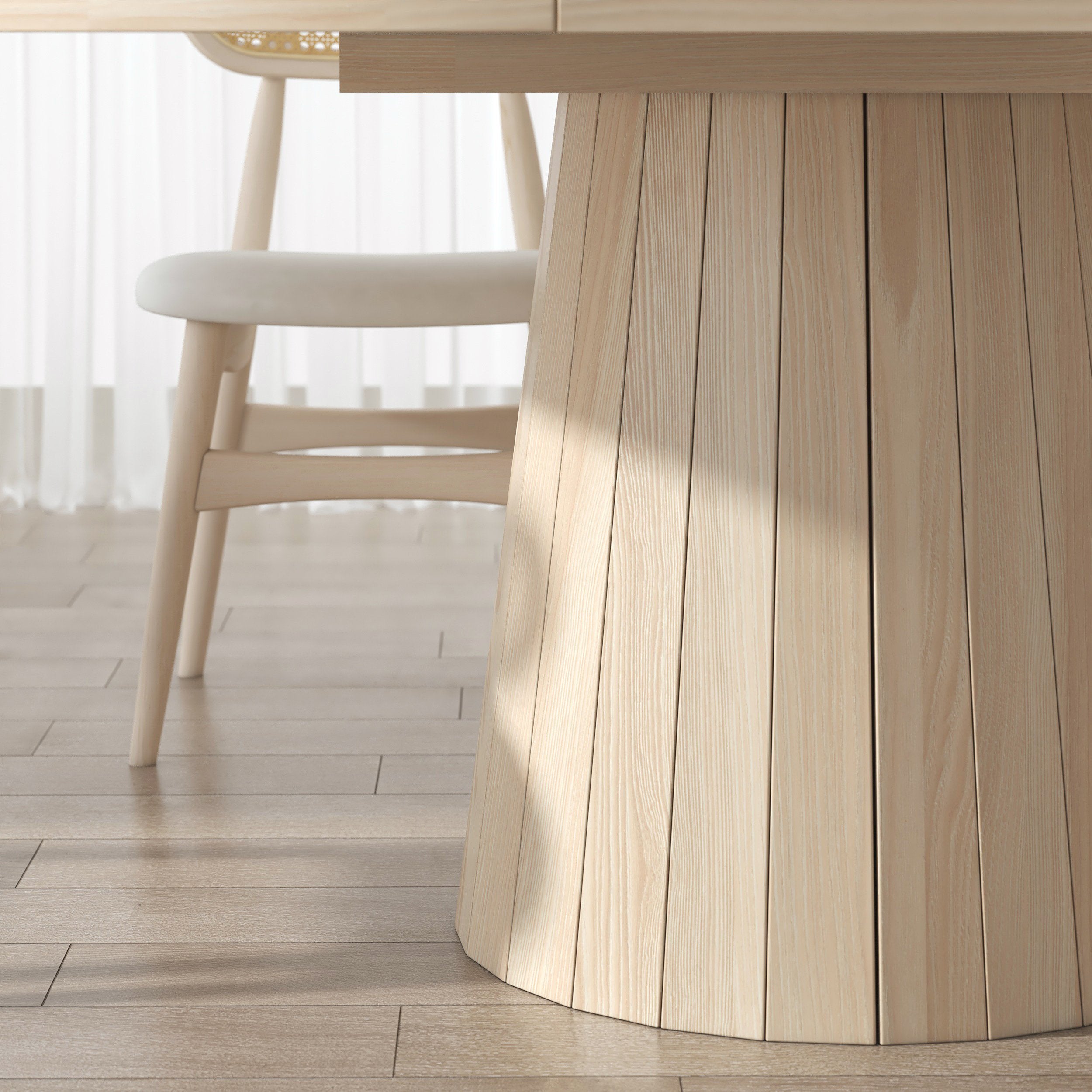 HMR - 39"-55" Japandi Style Oval & Round Extendable Wood Dining Table (Seats 4-6 People)