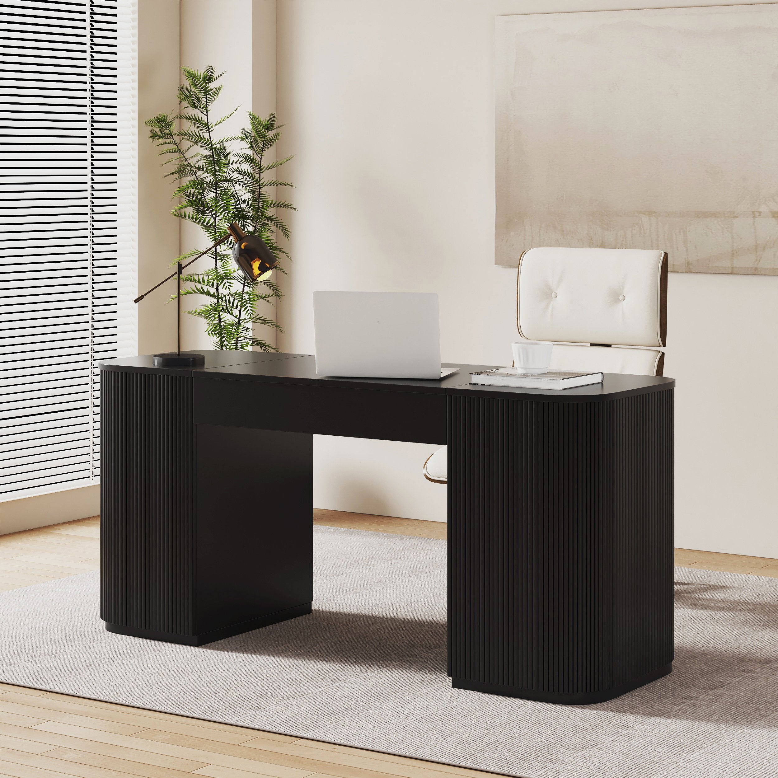 HMR - Modern Standing Computer Desk & Upholstered Swivel Task Office Chair Set (59.8" )