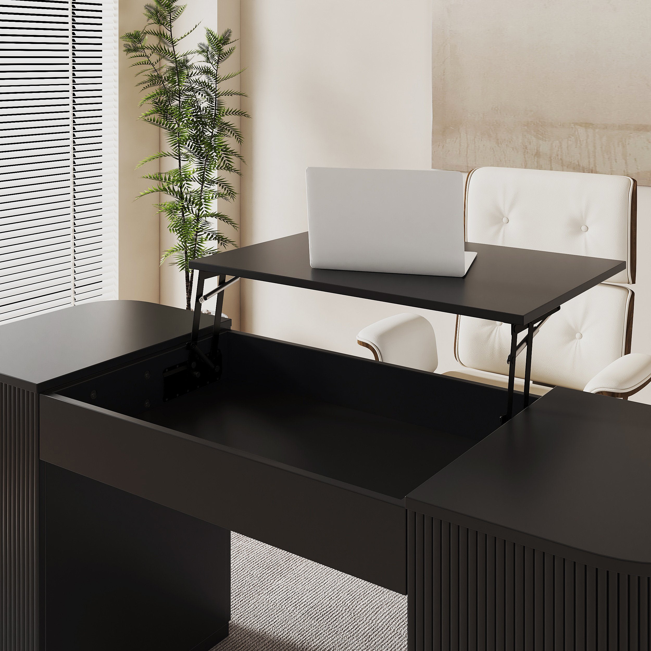 HMR - Modern Standing Computer Desk & Upholstered Swivel Task Office Chair Set (59.8" )