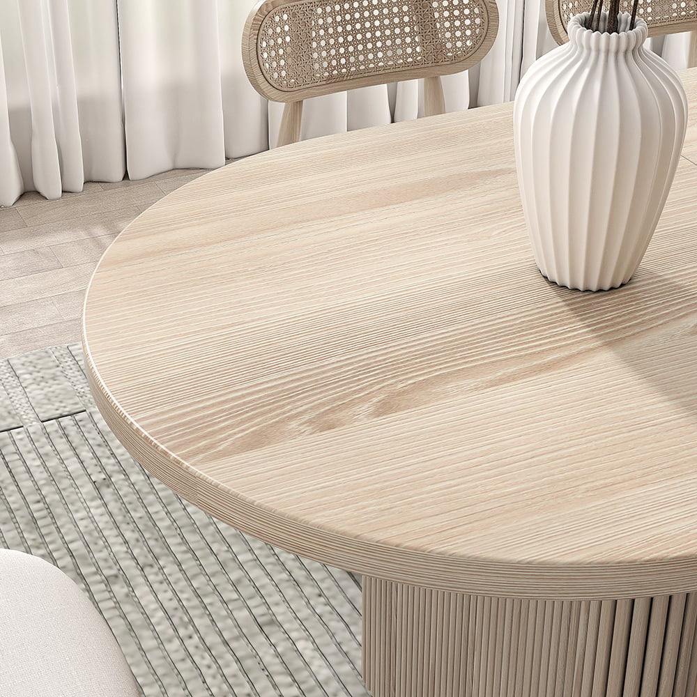 HMR - Dining Set 63"-79" Japandi Oval Extendable Dining Table Whitewash with Chairs