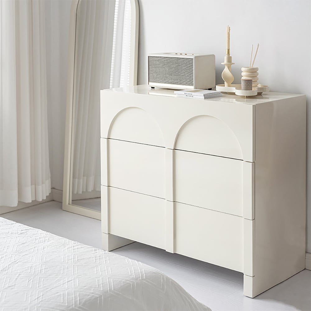 HMR - Japandi Cream White Dresser Nordic Arch Chest