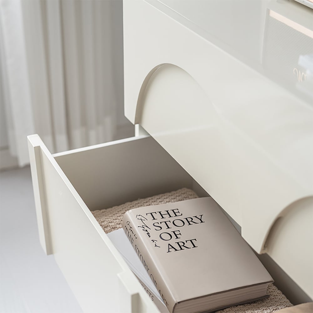 HMR - Japandi Cream White Dresser Nordic Arch Chest