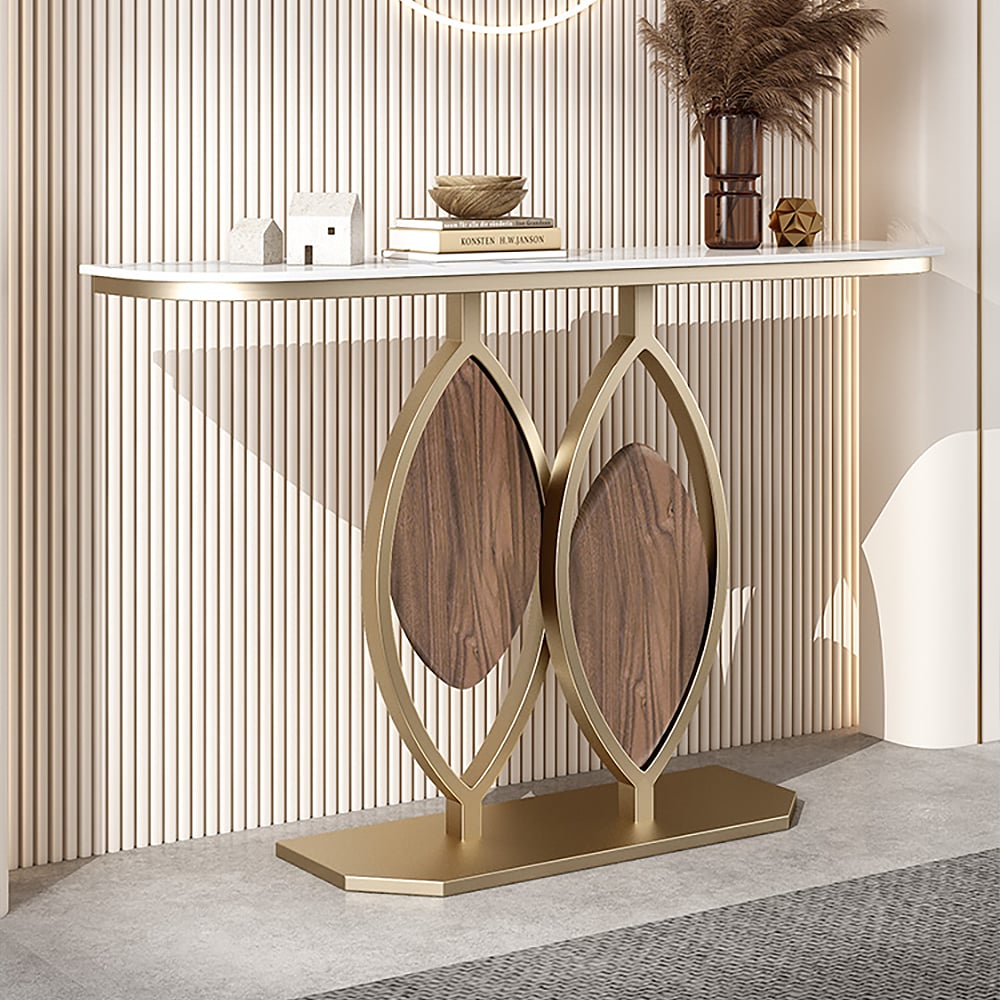 HMR - Duo 39.4" White Console Table Modern Accent Table For Entryway with Sintered Stone Top