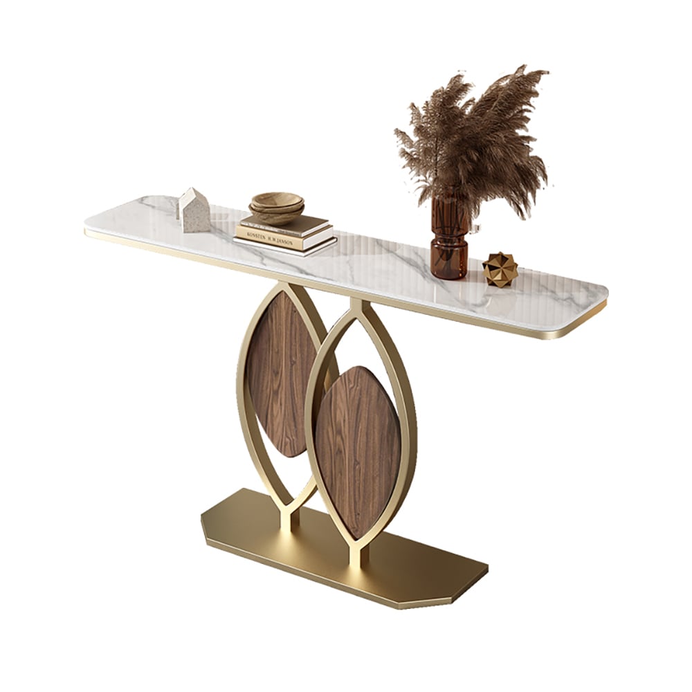 HMR - Duo 39.4" White Console Table Modern Accent Table For Entryway with Sintered Stone Top