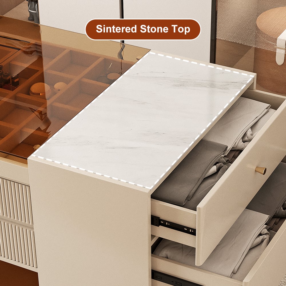 HMR - 60" Glass Top Dresser Walk-in Closet Island with Jewelry Storage