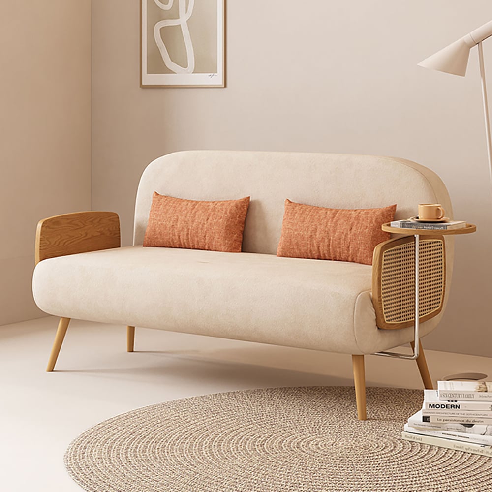HMR - Velvet & Rattan Sleeper Sofa with Tray