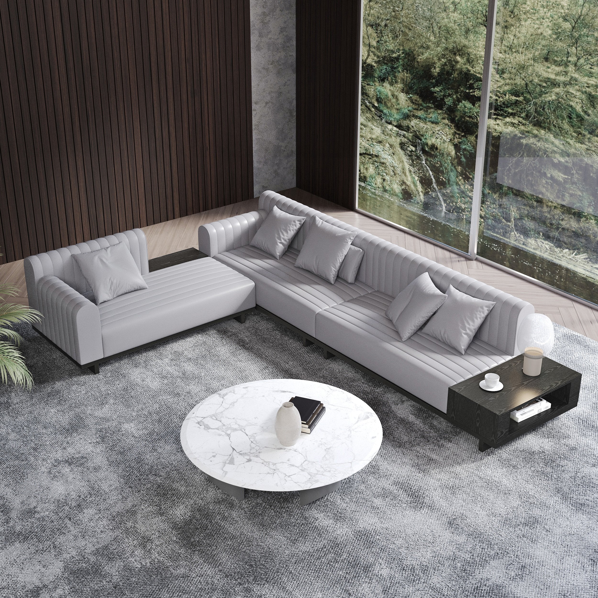 HMR - 157" Modern Corner L-Shaped Sectional Sofa with Side Open Storage
