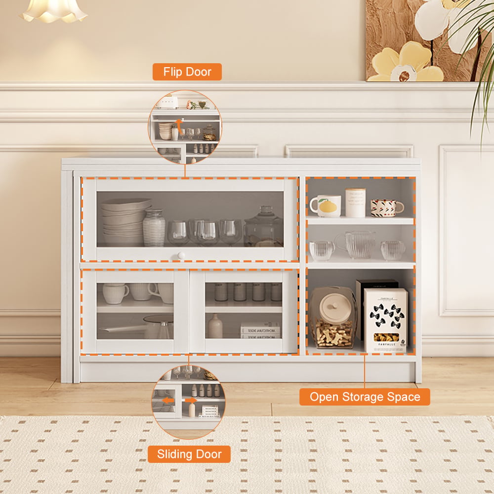 HMR - Farmhouse Extendable Wood Sideboards and Cabinets with Ample Storage
