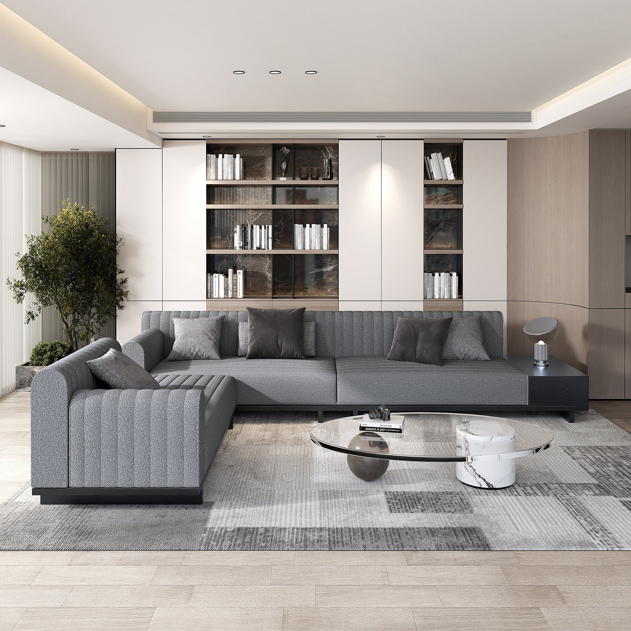 HMR - 157" Modern Corner L-Shaped Sectional Sofa with Side Open Storage
