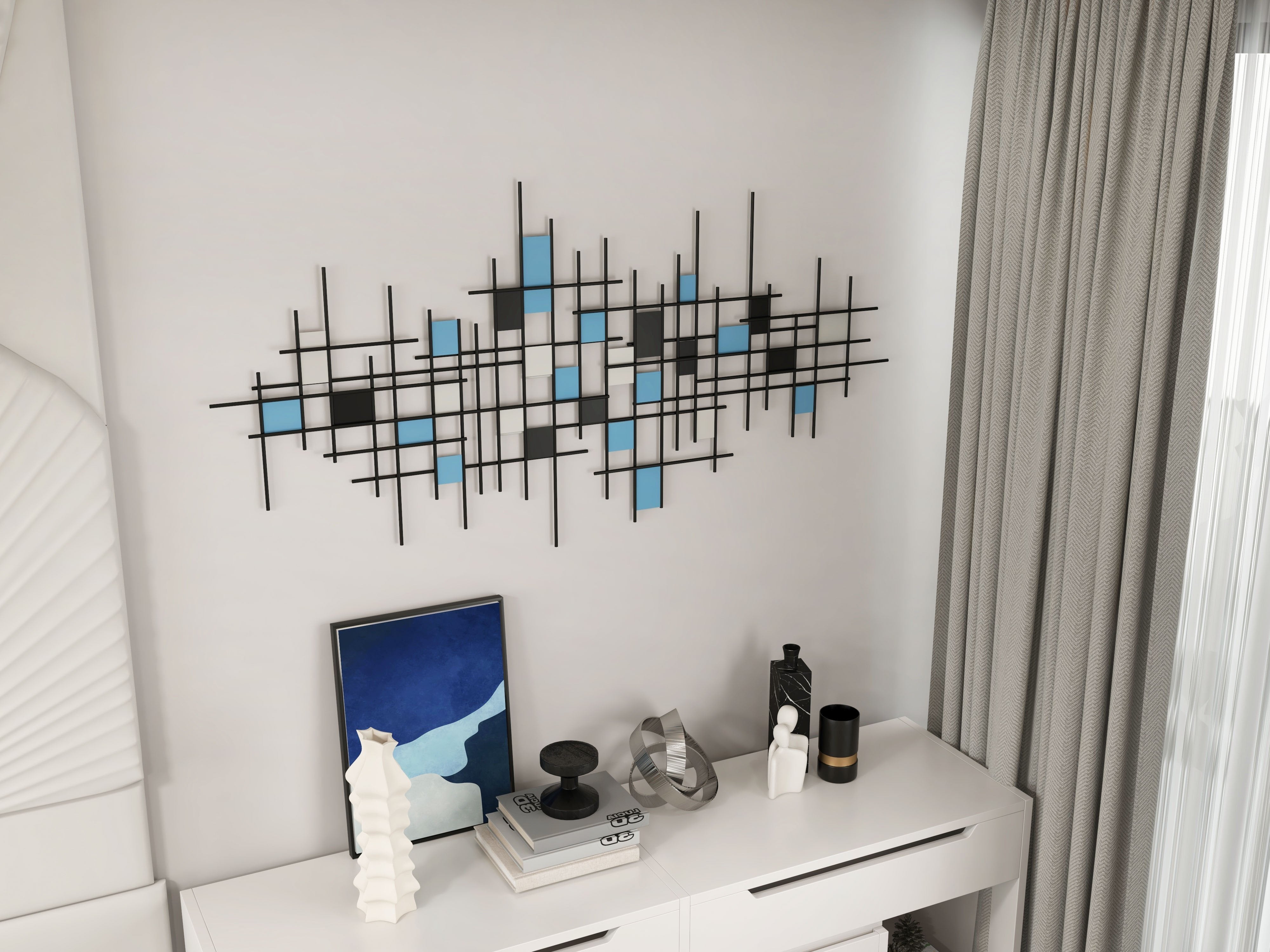HMR - 8 Drawer 59" Modern White Double Dresser Wide Cabinet with Flip-Top Mirror & Shelves