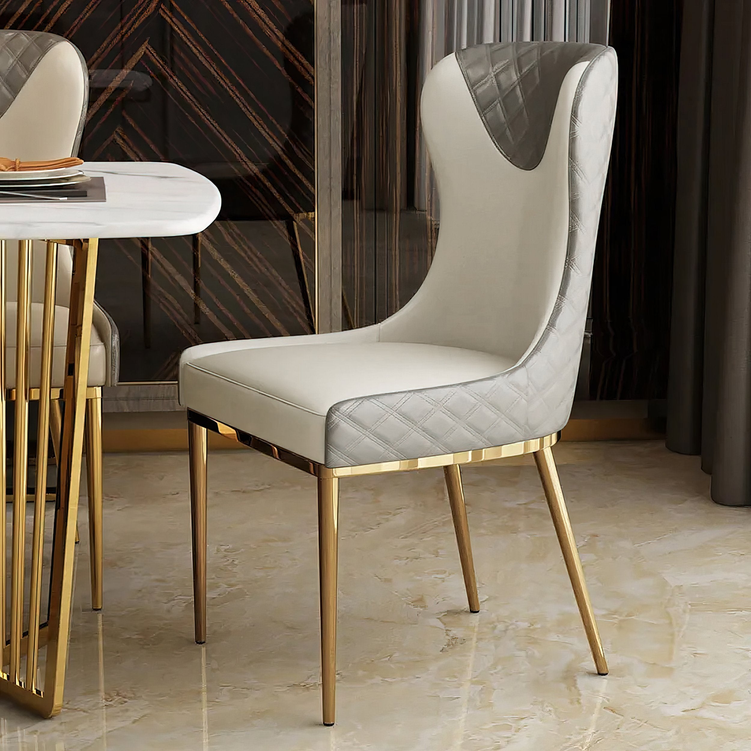 HMR - Modern Dining Chairs with White PU Leather Upholstery