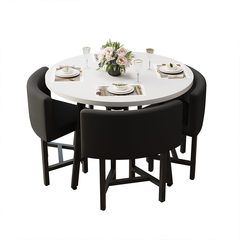 HMR - Dining Set 394 Modern Round Wood Dining Table with 4 Chairs