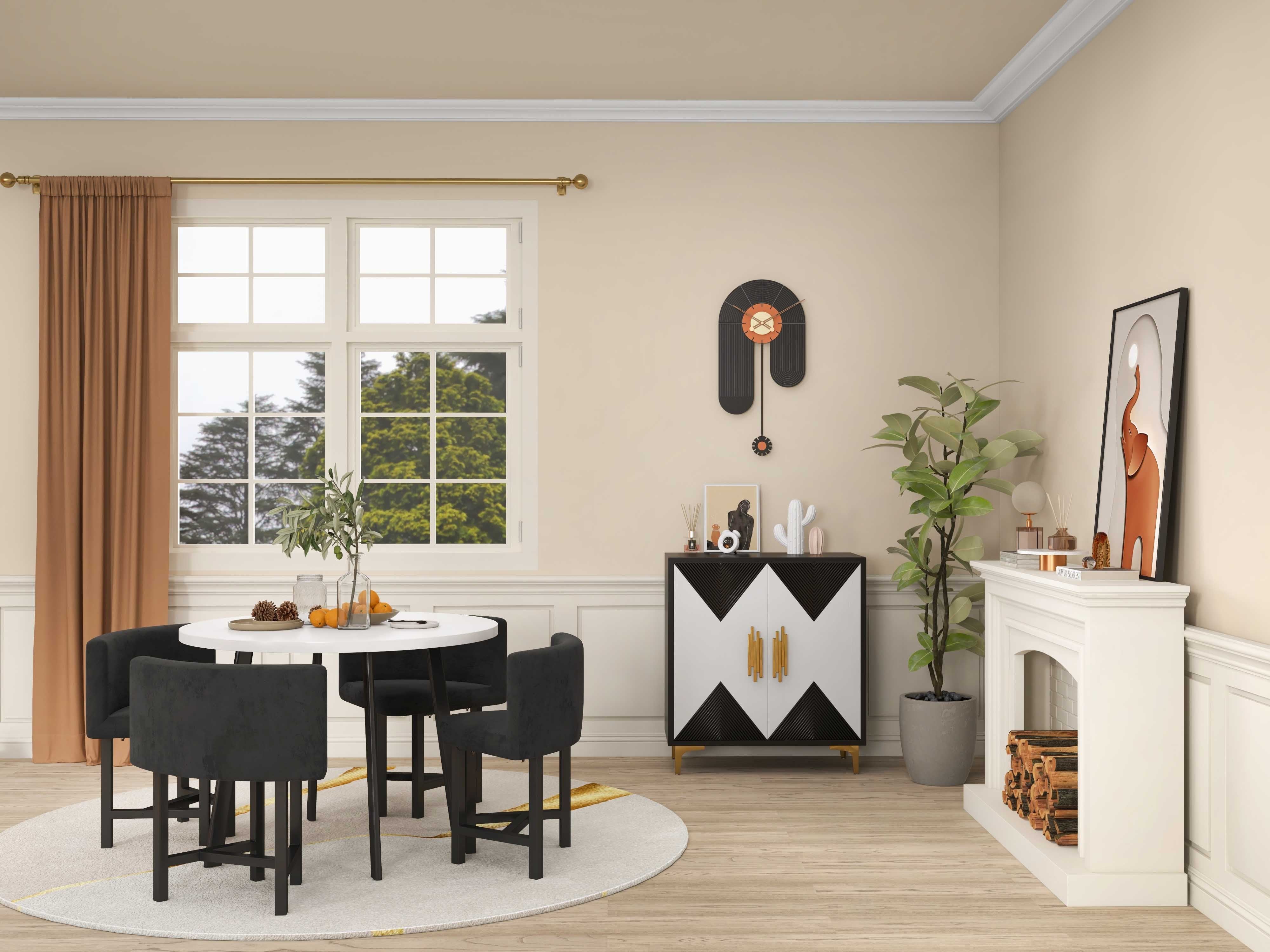 HMR - Dining Set 394 Modern Round Wood Dining Table with 4 Chairs