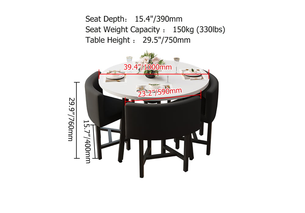 HMR - Dining Set 394 Modern Round Wood Dining Table with 4 Chairs