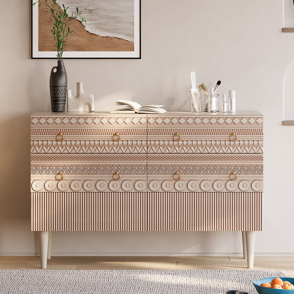 HMR - 47"W Boho Accent Dresser & Chest 6 Drawer Storage Cabinet