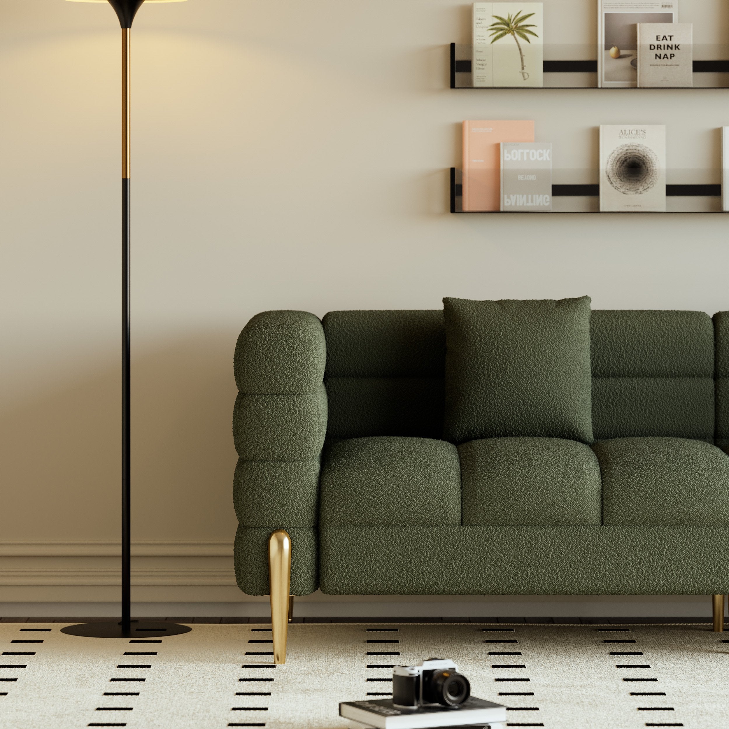 HMR - Aurora 79" Fluted Sofa with Gold Legs & Pillows