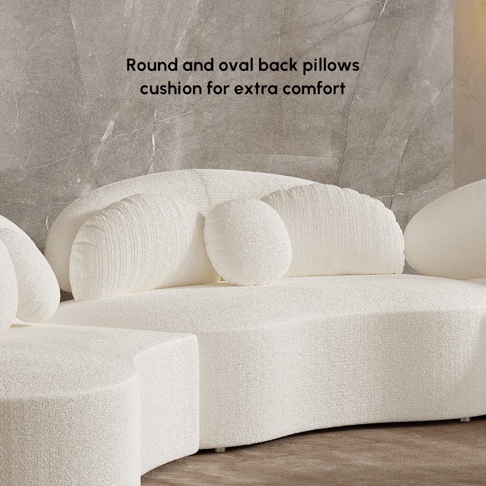 HMR - Curved Sectional Sofa with Ottoman & Pillows