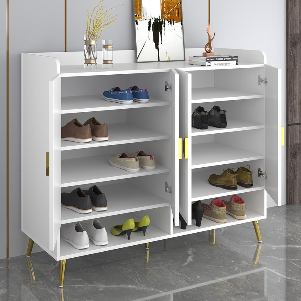 HMR - Yellar Nordic Entryway Shoe Cabinet with Doors & Open Shelves