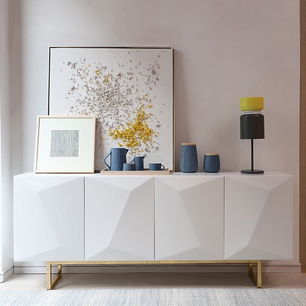 HMR - 71" Modern Wood Sideboard and Buffets with 4 Doors Adjustable Shelves