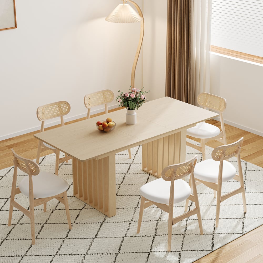 HMR - Dining Set 55"-87" Japandi Extendable Dining Table Whitewash