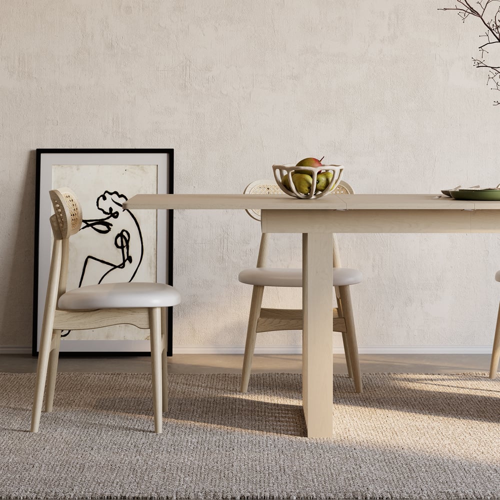 HMR - Dining Set 55"-87" Japandi Extendable Dining Table Whitewash