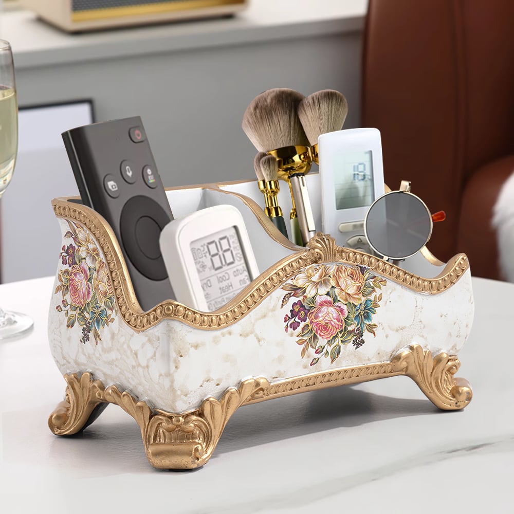 HMR - Retro European Style Golden 3 Compartment Remote Control Storage Box Desktop Storage Box