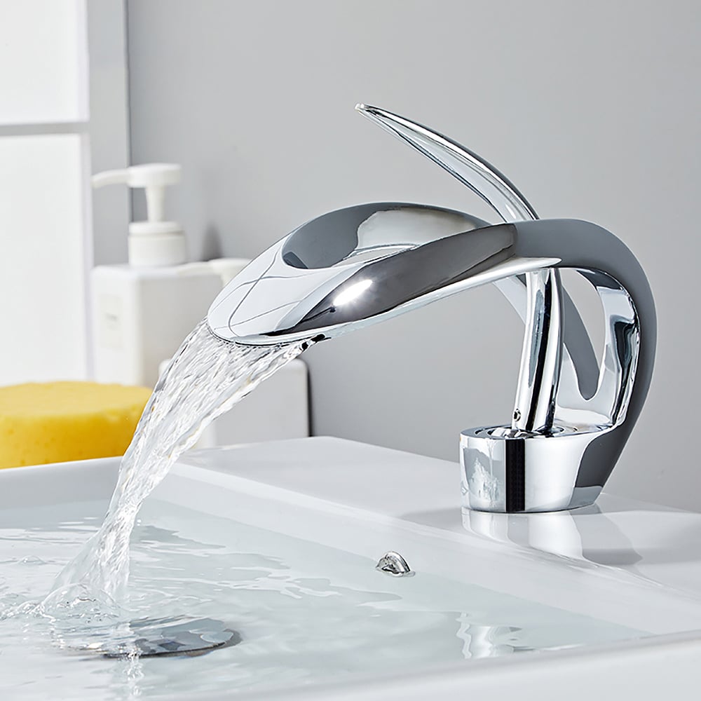 HMR - Waterfall Bathroom Sink Faucet Single Handle Solid Brass