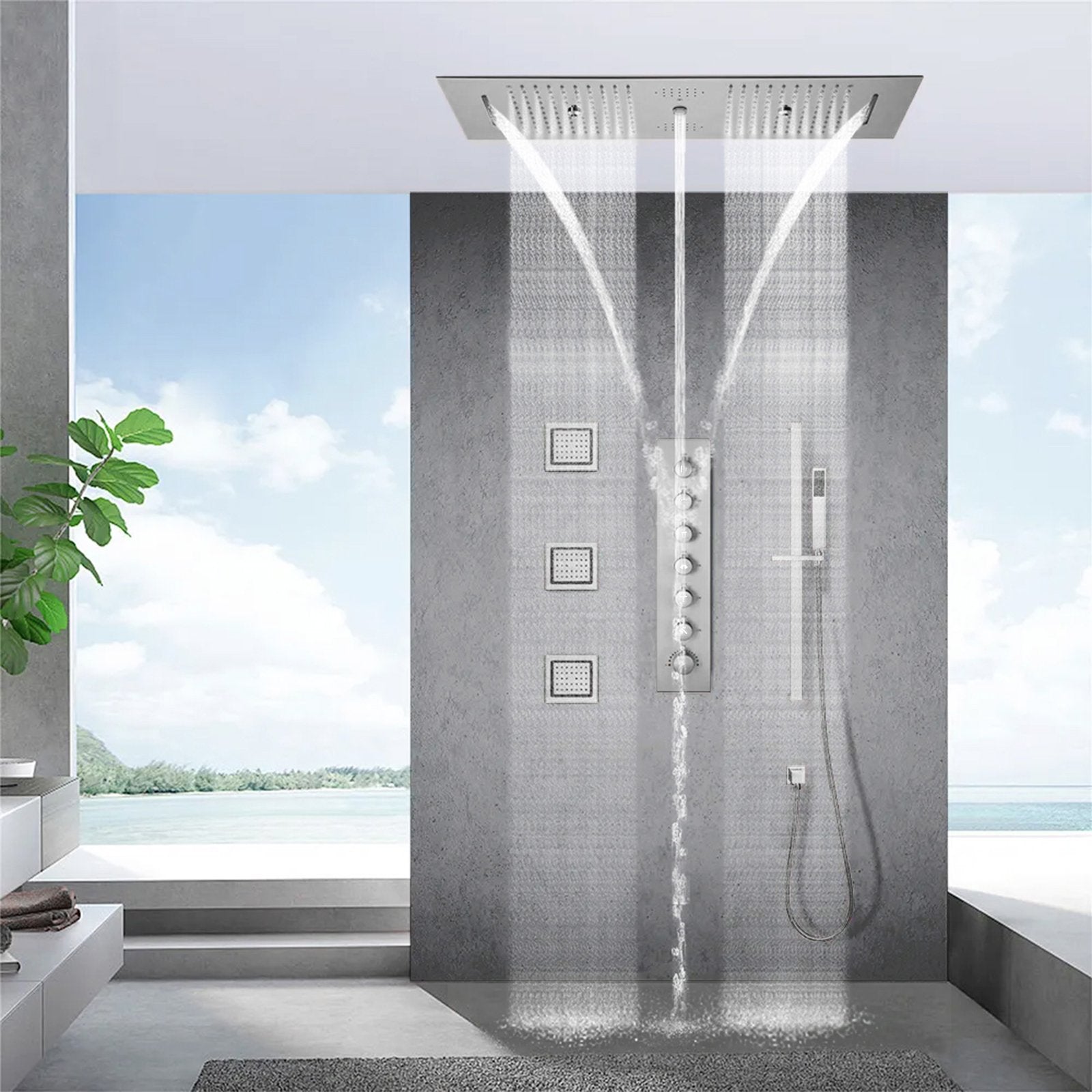 HMR - 35 Modern Thermostatic Rain Shower System 6 Functions Massage Music Remote Controlled LED