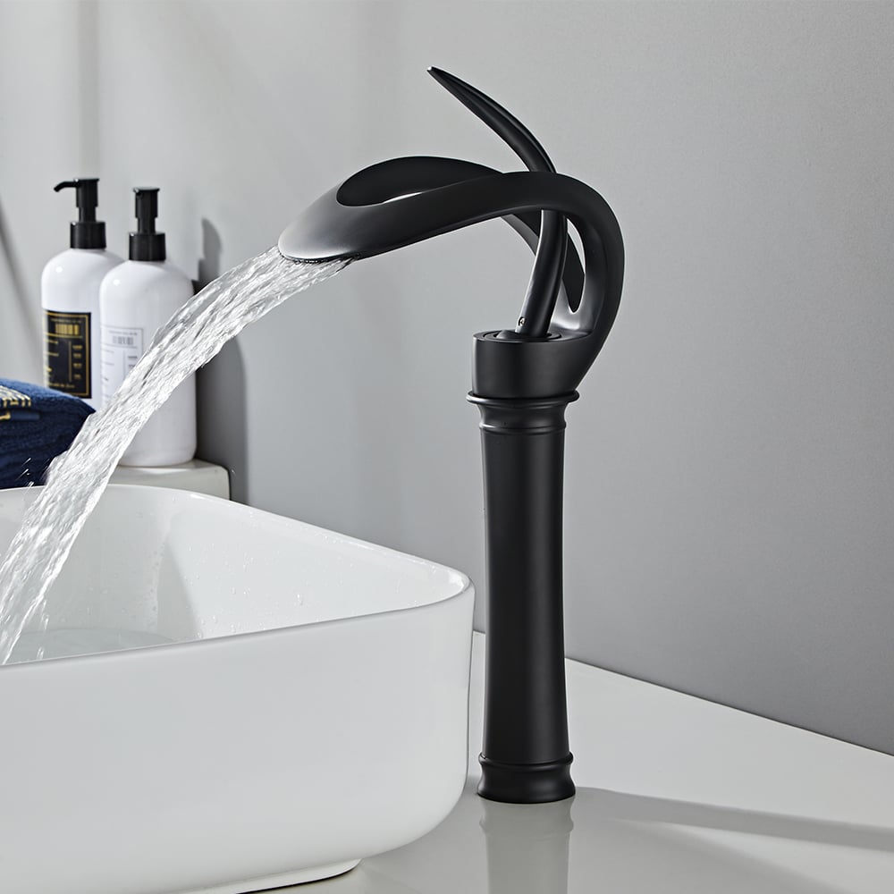HMR - Modern Elegant Waterfall Bathroom Vessel Sink Faucet Single Handle Solid Brass