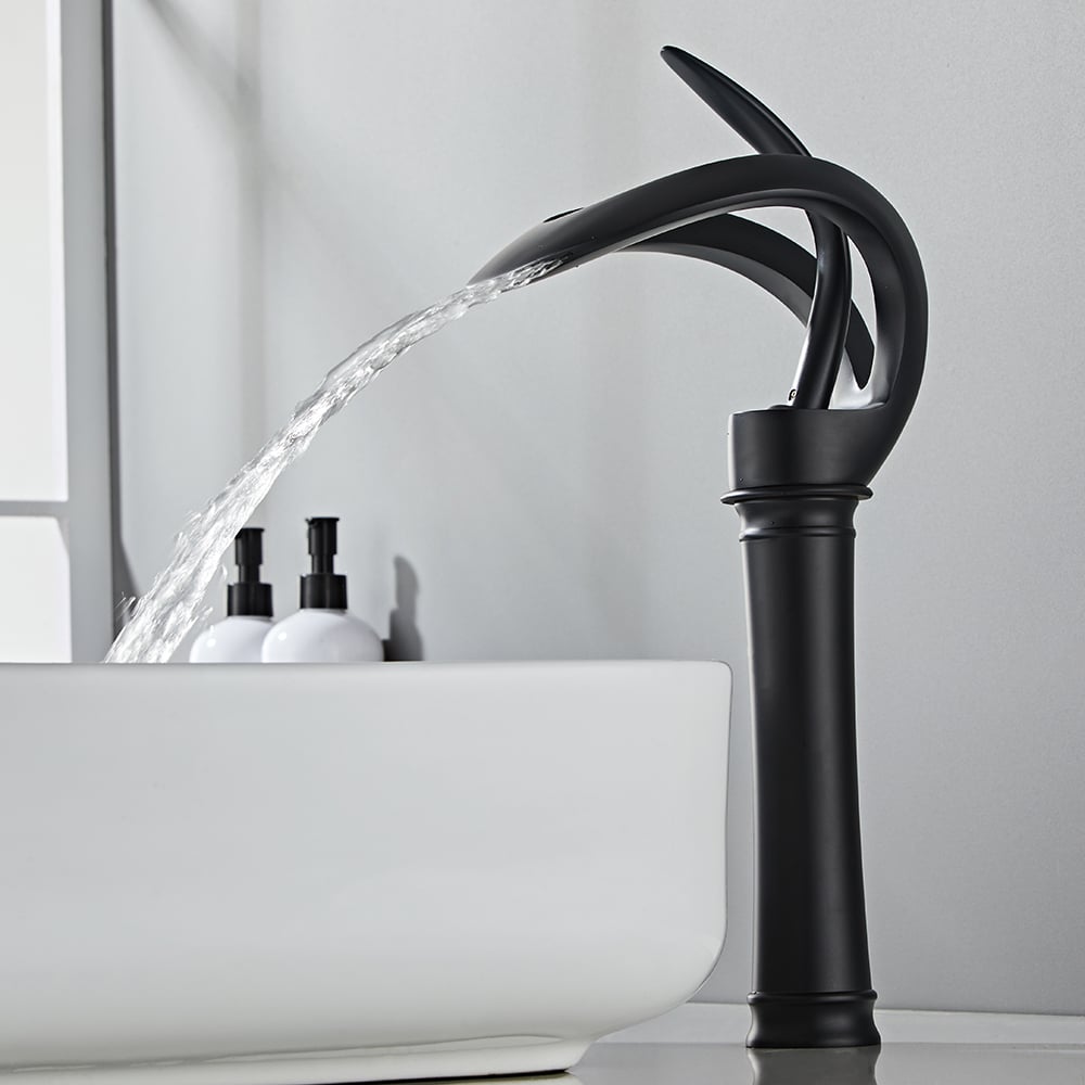 HMR - Modern Elegant Waterfall Bathroom Vessel Sink Faucet Single Handle Solid Brass
