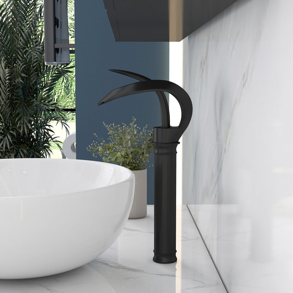 HMR - Modern Elegant Waterfall Bathroom Vessel Sink Faucet Single Handle Solid Brass