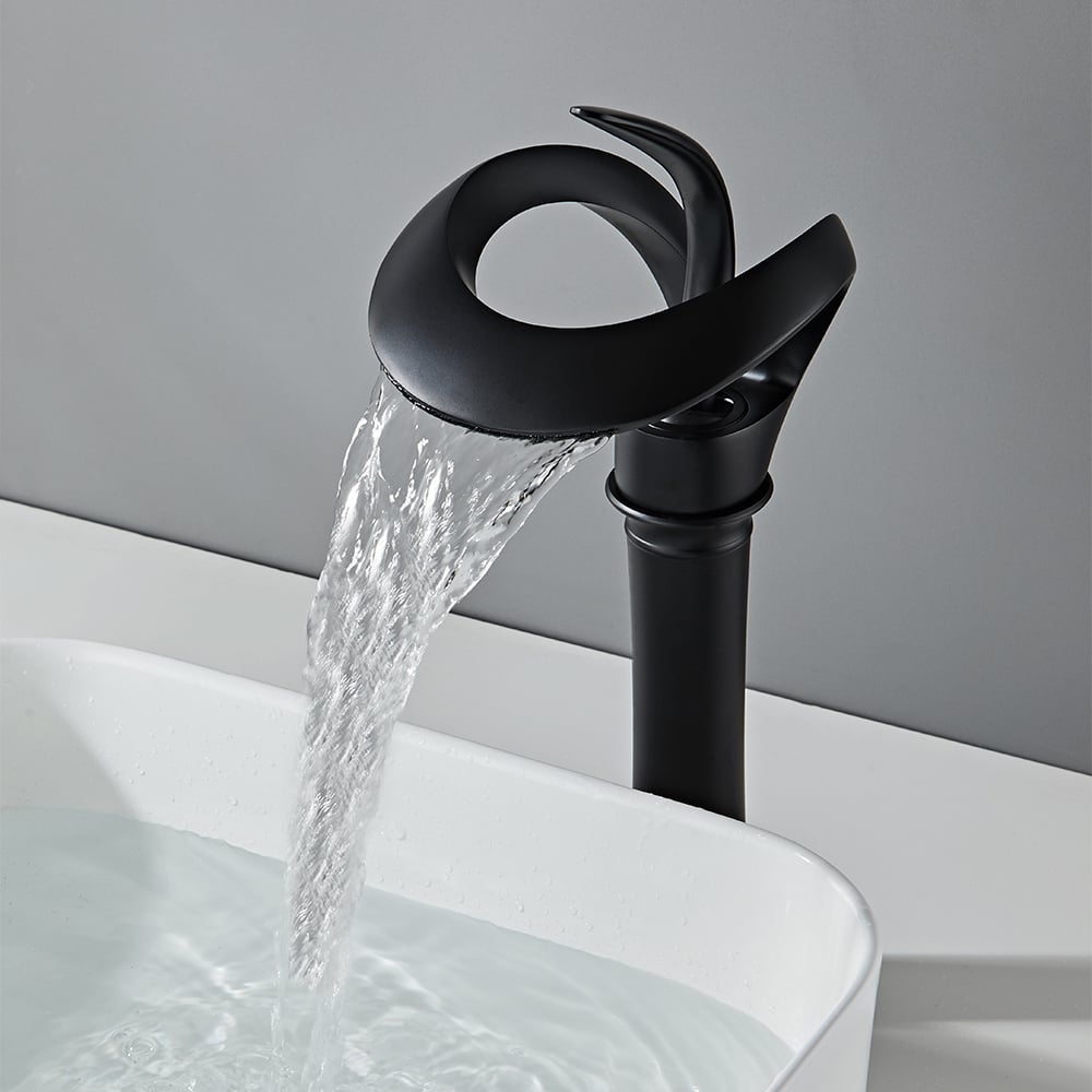 HMR - Modern Elegant Waterfall Bathroom Vessel Sink Faucet Single Handle Solid Brass