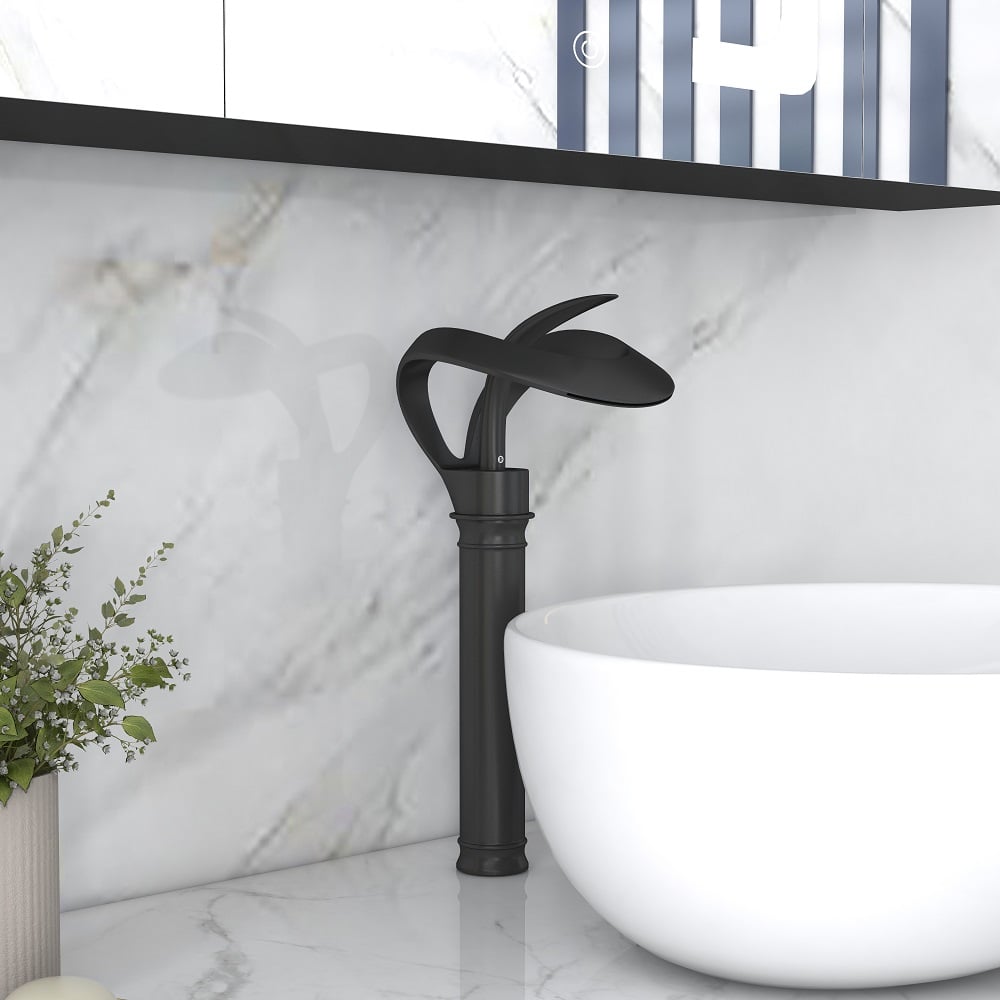 HMR - Modern Elegant Waterfall Bathroom Vessel Sink Faucet Single Handle Solid Brass