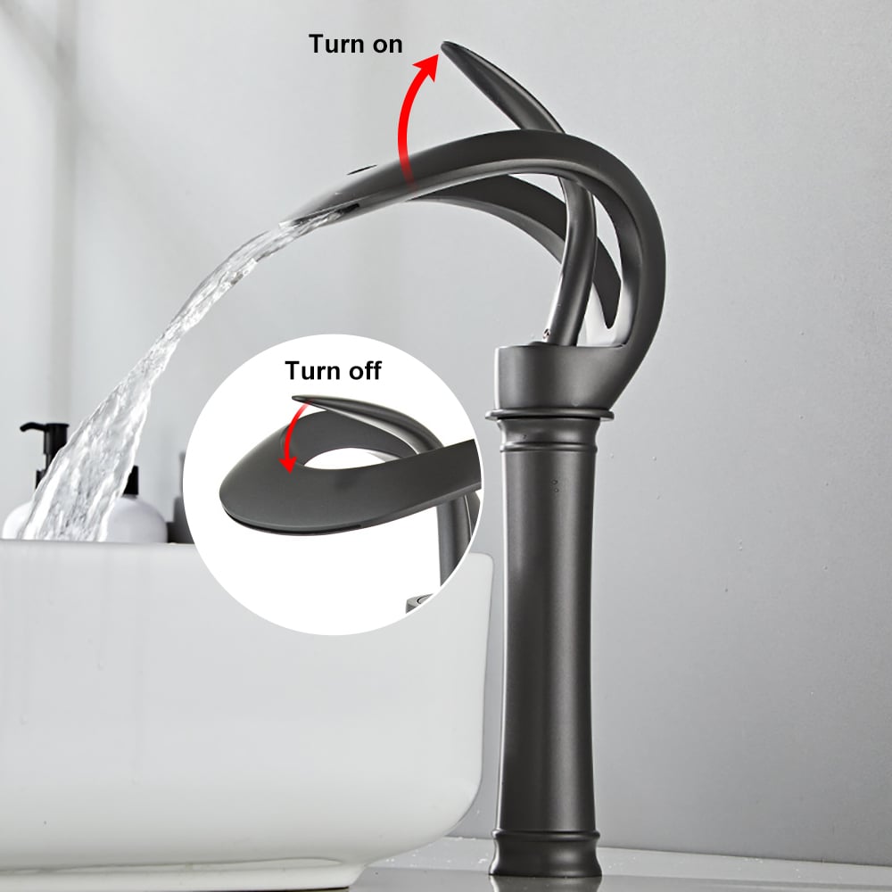 HMR - Modern Elegant Waterfall Bathroom Vessel Sink Faucet Single Handle Solid Brass