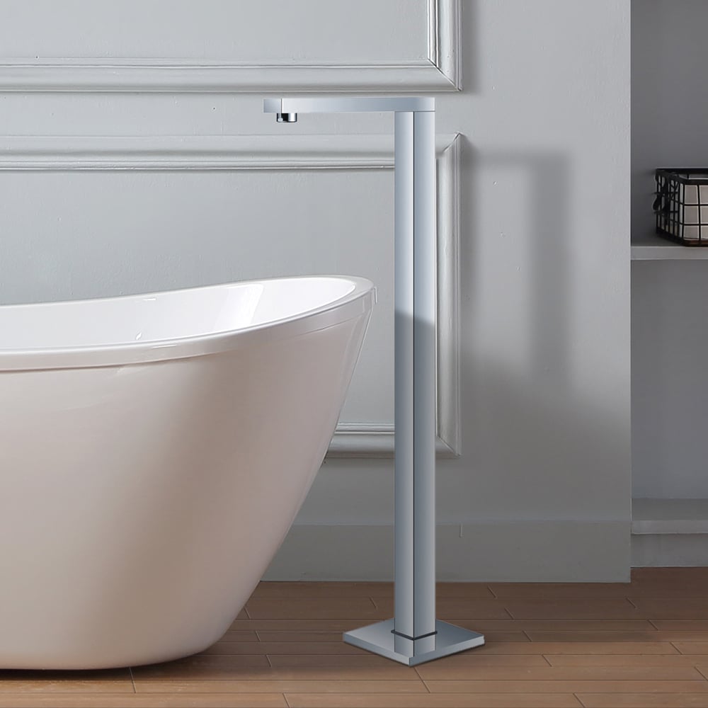 HMR - Modern Floor Mounted Tub Filler Single Handle Bathtub Faucet in Chrome Finish