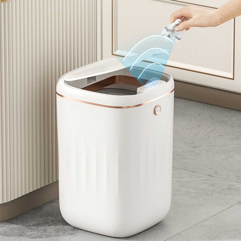 HMR - Automatic Touchless Motion Sensor Trash Can White Smart Garbage Can for Bathroom Kitchen