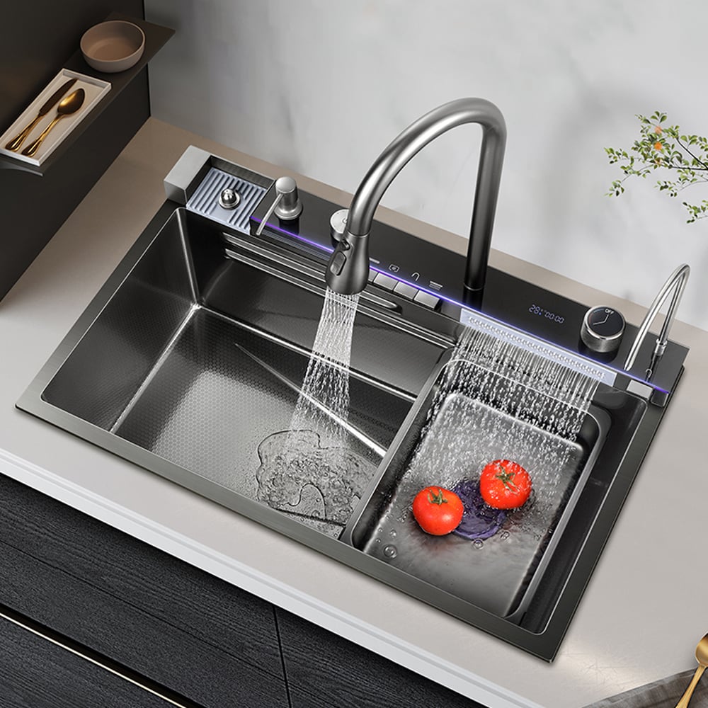 HMR - 29" Drop-in Workstation Kitchen Sink with Faucet Single Bowl Stainless Steel