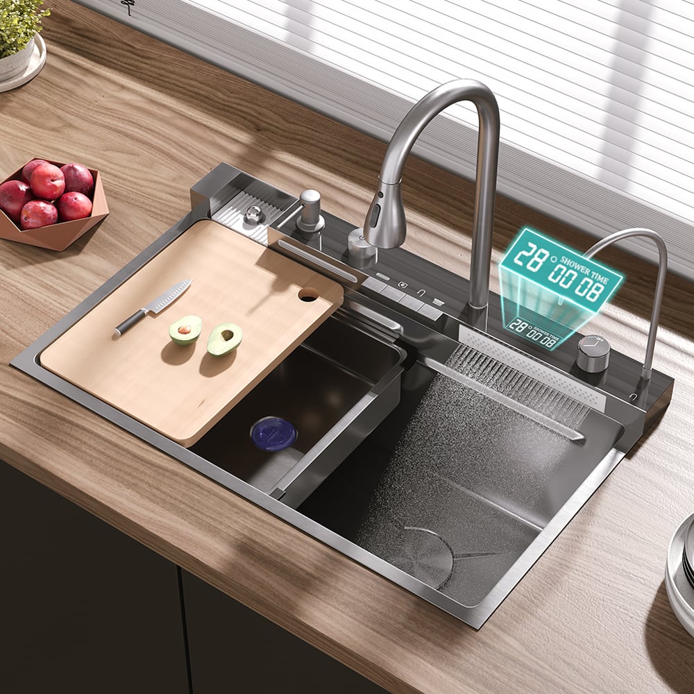 HMR - 29" Drop-in Workstation Kitchen Sink with Faucet Single Bowl Stainless Steel